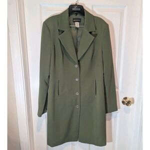 Y2K Longline Blazer Olive Green Metrostyle 2002 Tailored Utility Coat Size 10